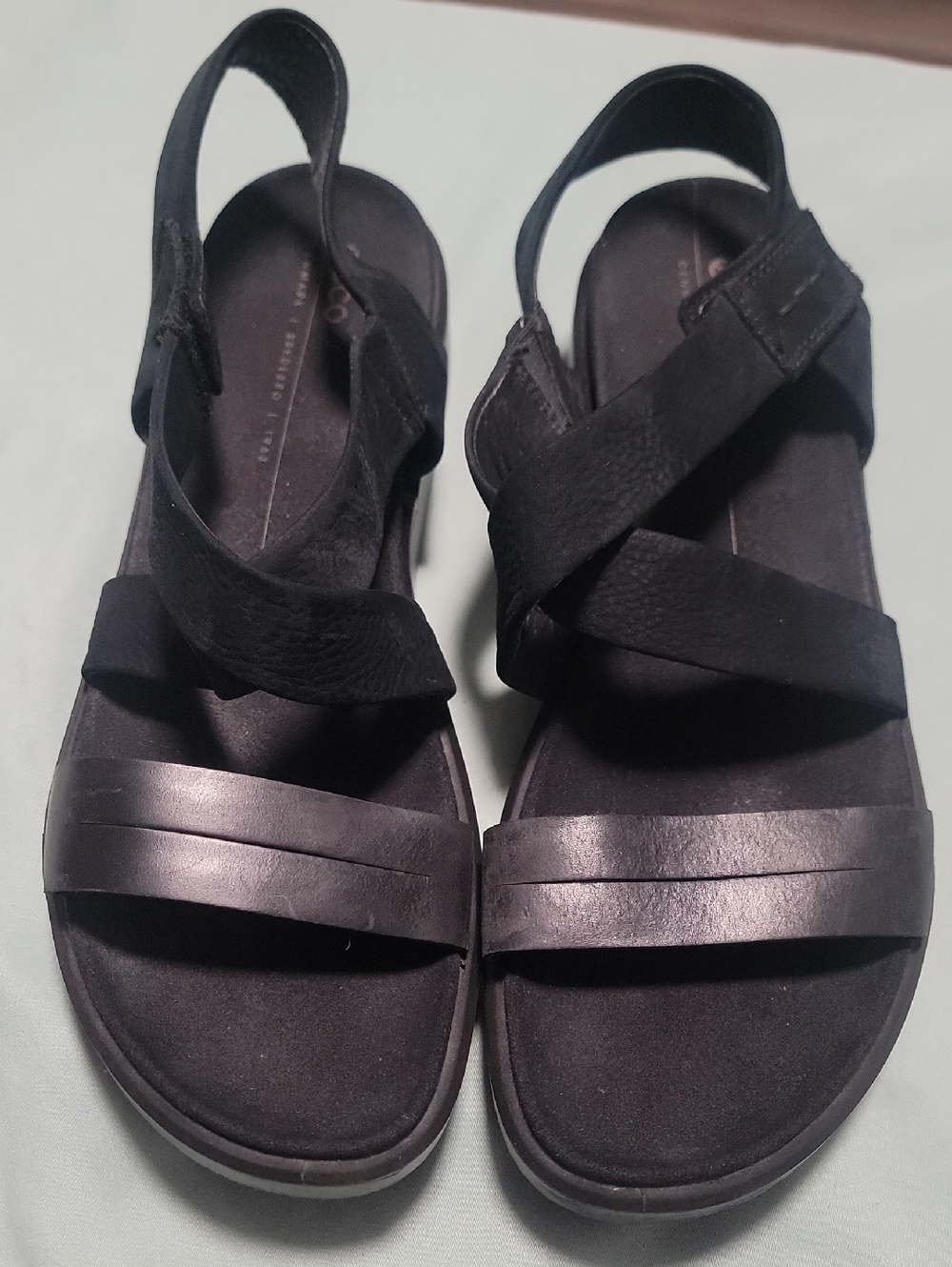 Ecco Women's Black Leather Cross-Strap Sandals